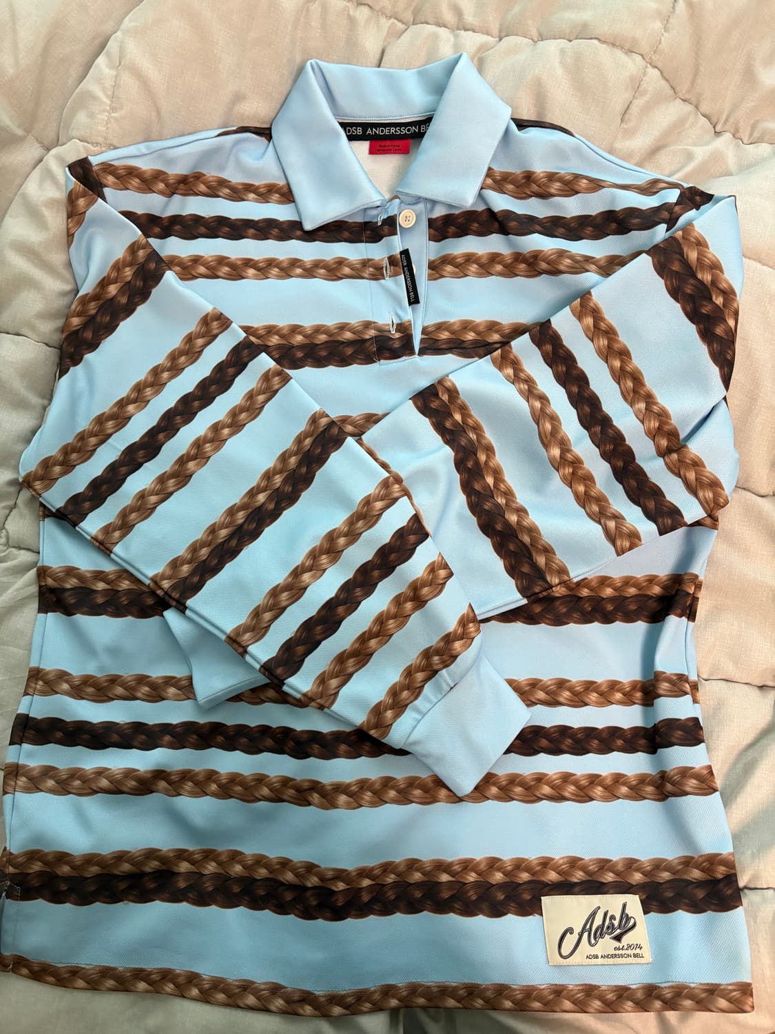 앤더슨벨 헤어 브래이드 스트라이프 카라 티셔츠 XS 상품이미지2