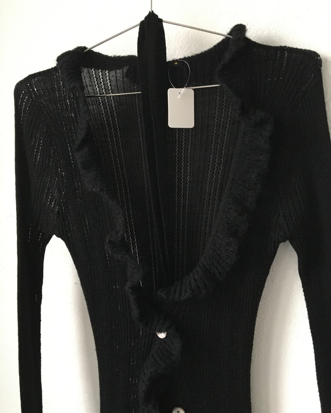 Tied frill point knit cardigan 상품이미지3