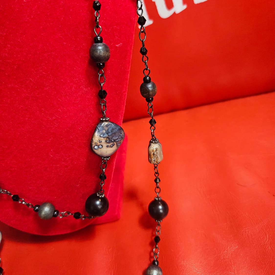 천연 흑 못난이 진주 롱 레이어드 네크리스 + 브로치  상품이미지3