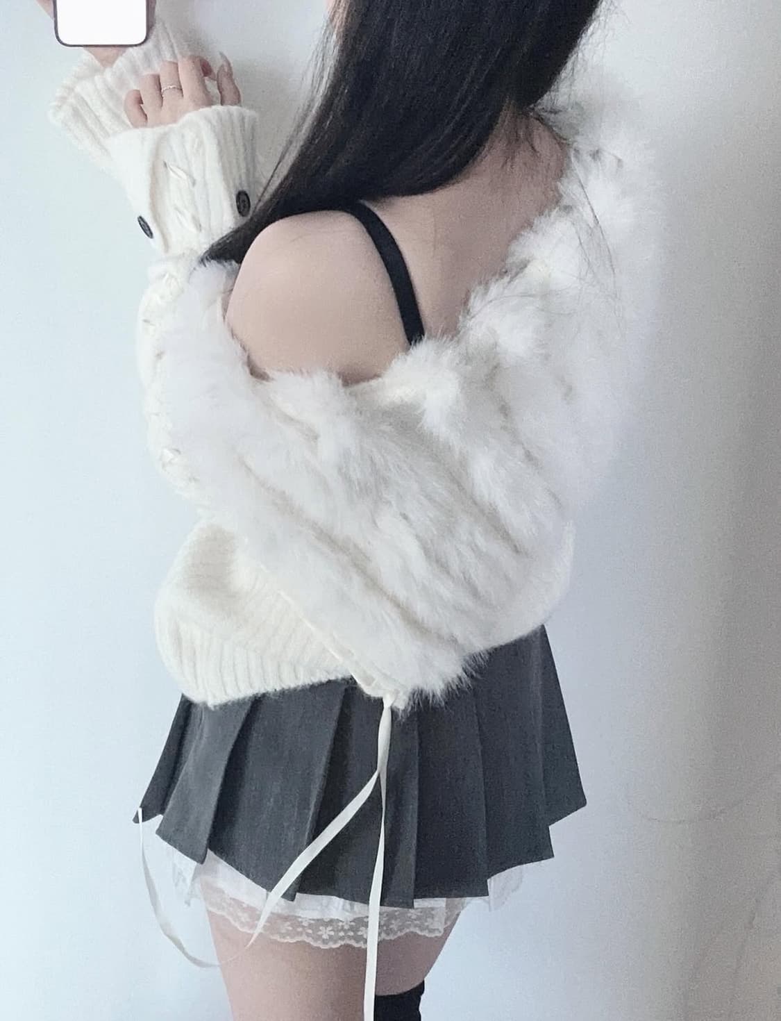 새상품) 이코빈티지 클라우드 퍼 가디건 히메갸루 러블리 오프숄더 상품이미지2