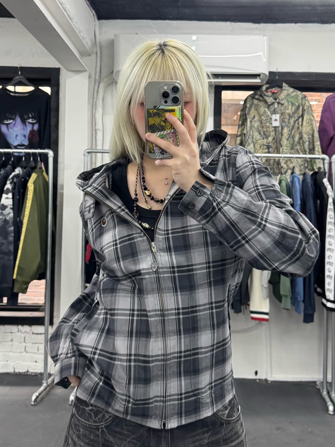 베이프 원포인트 체크 후드 자켓 상품이미지1