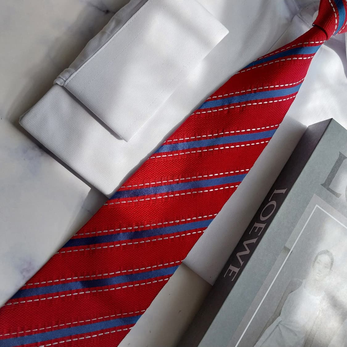 로에베 실크 레드 스트라이프 넥타이 9.5cm B등급 K2523 상품이미지4