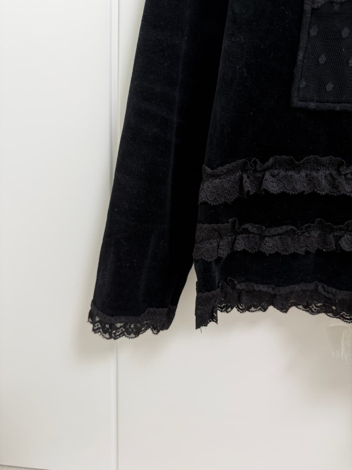 블랙 레이스 도트 벨벳 후드집업 black dots hoodie 상품이미지4