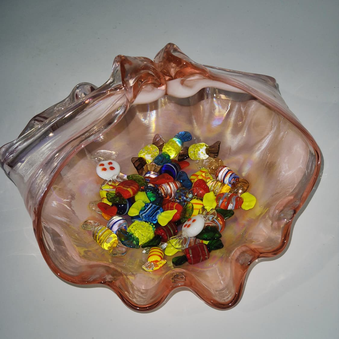 80s 쿠라타 아트글라스 오로라 러플 핑크 바구니 상품이미지6