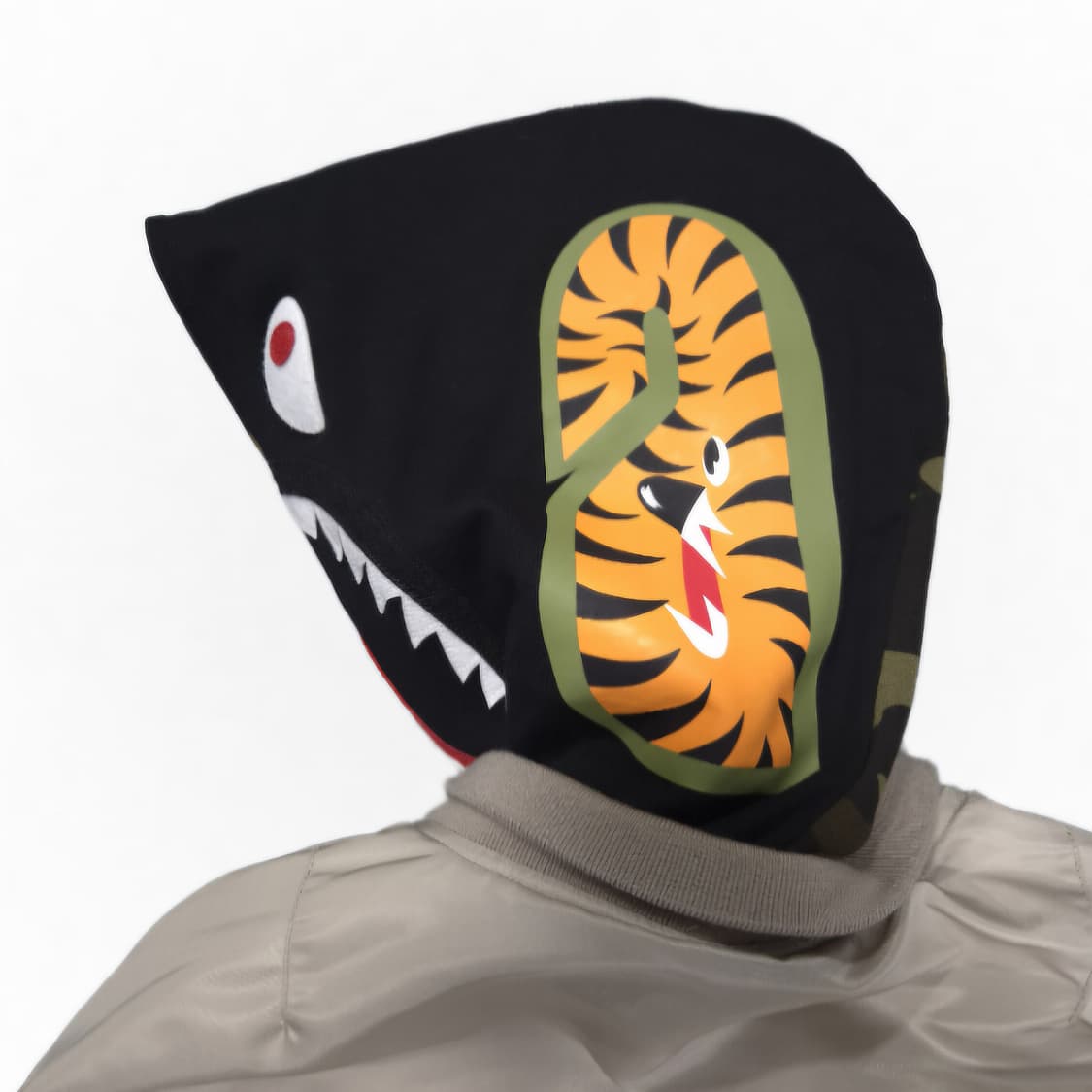 베이프 샤크 얼굴 블루종 항공 후드점퍼 F 베이지/블랙 할인 상품이미지4