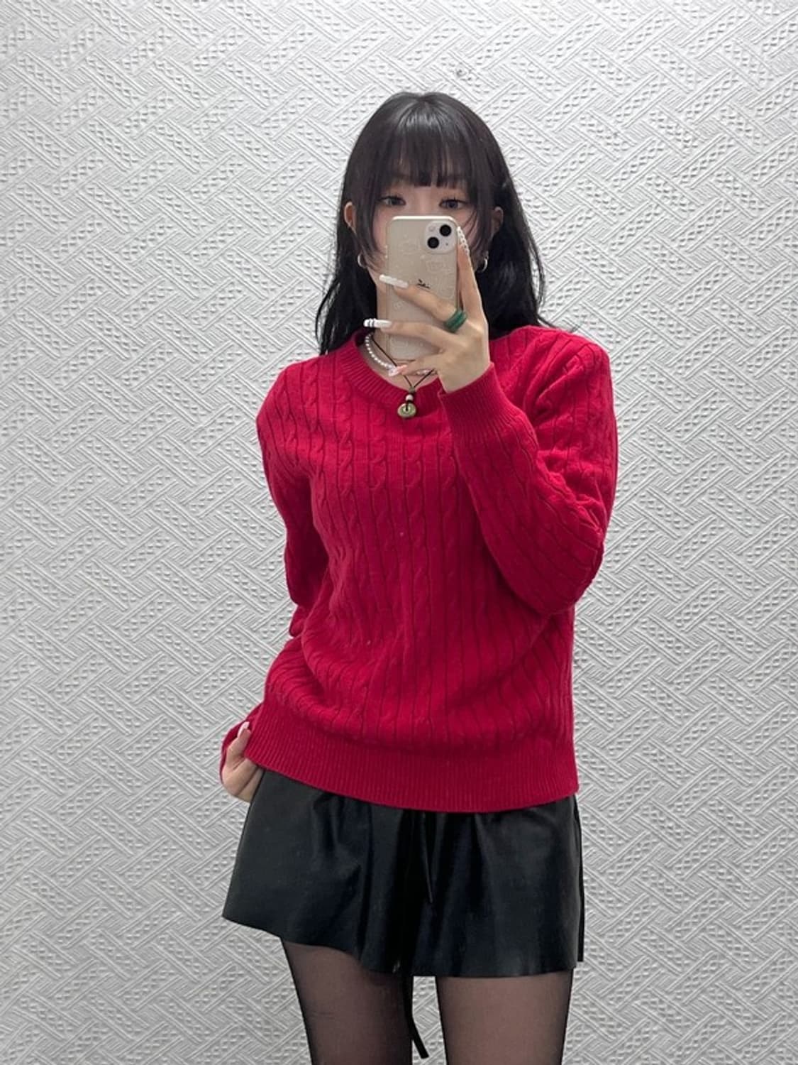 앤더슨벨 빈티지 캐주얼 딥레드 꽈배기 케이블 니트 M C10956 상품이미지2