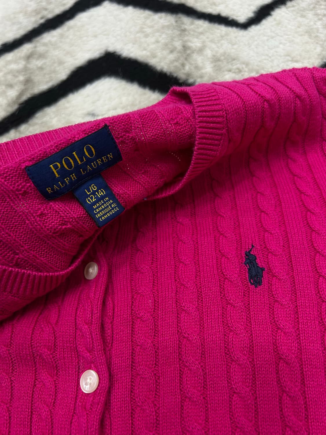 [실측L]폴로랄프로렌 라운드 꽈배기 니트 가디건/핫핑크 상품이미지5
