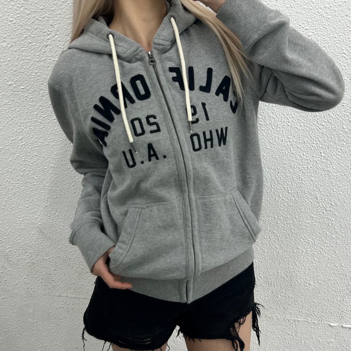 후아유 패치로고 그레이 후드집업 M 상품이미지2