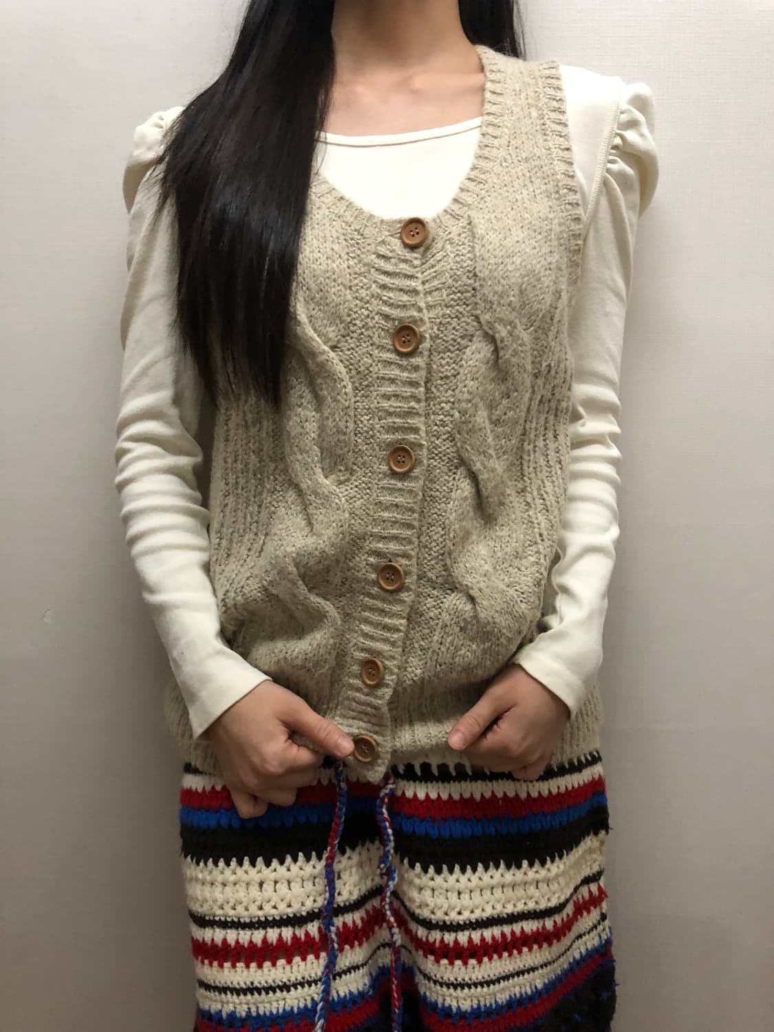 빈티지 베이지 니트 베스트 상품이미지1