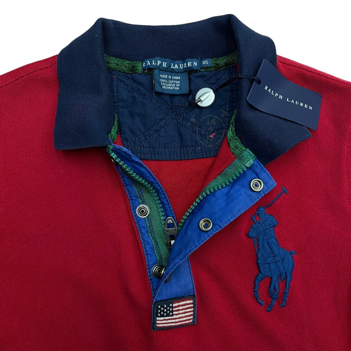 폴로 랄프로렌 딱붙핏 빅포니 지퍼버튼 레드 pk티 XS 상품이미지5