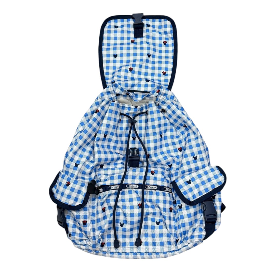 레스포삭 모리걸 미키 체크 패턴 복조리 포켓 백팩 가방 블루 상품이미지3
