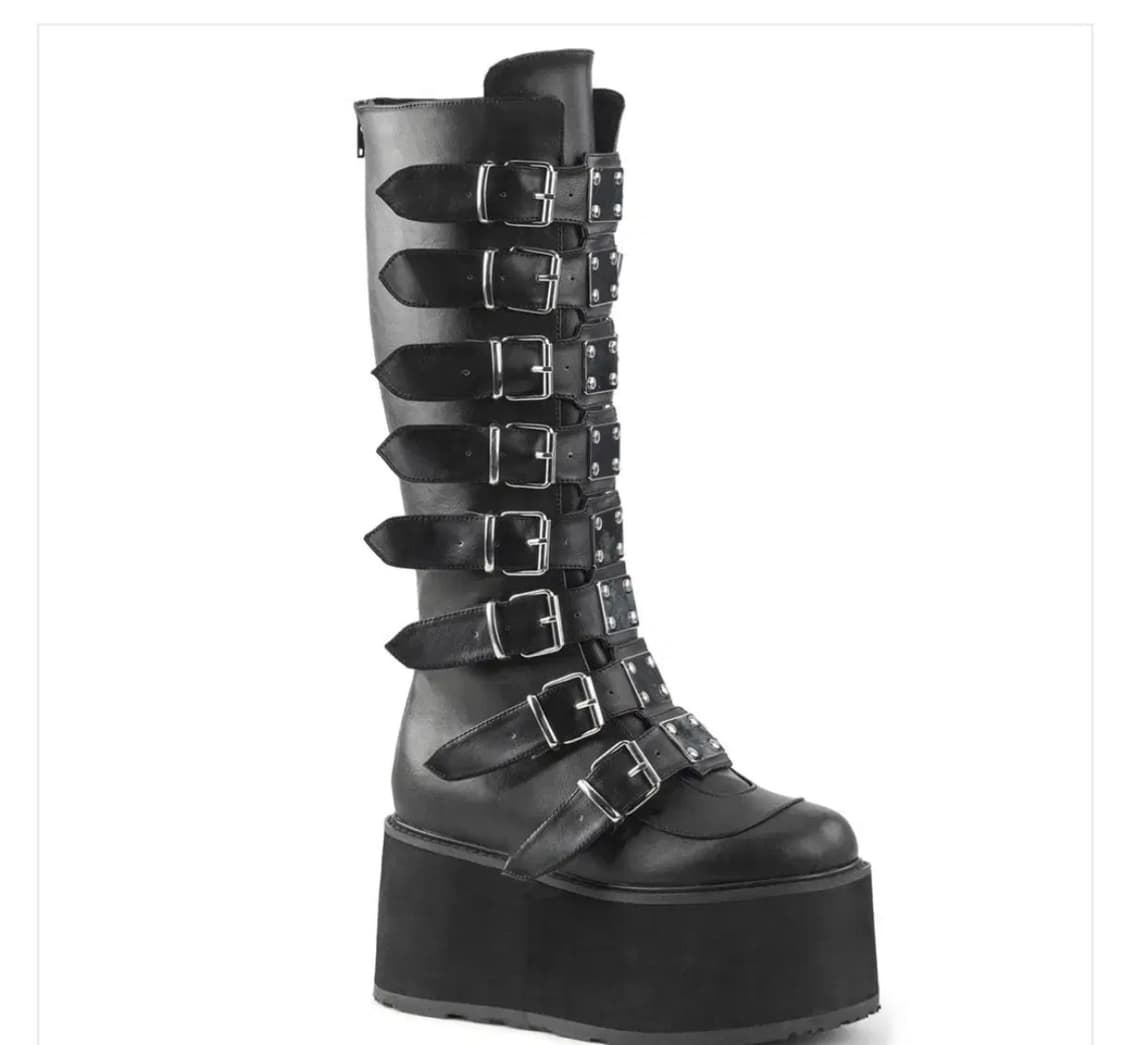 (새거) 데모니아 댐드 버클 스트랩 니하이 부츠 250 펑크 지뢰계 통굽 상품이미지1