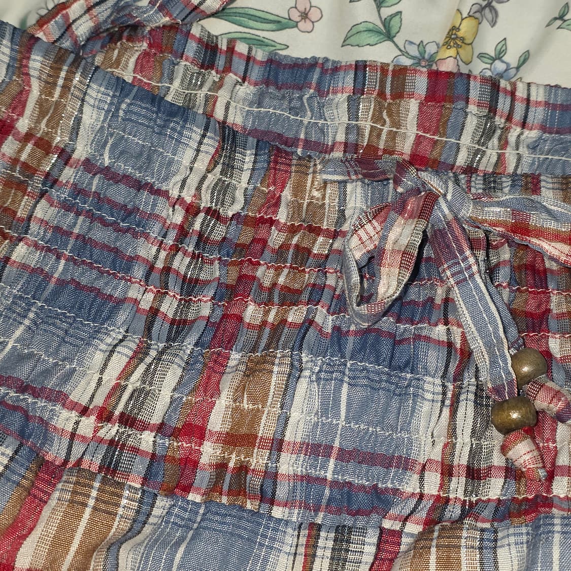 일본빈티지)하구미모리걸st 아오이유우 패치워크 체크 플로럴 롱원피스 상품이미지3