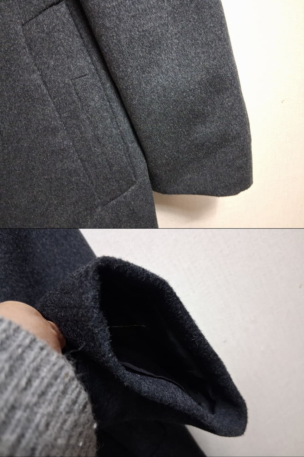 GARNET캐시미어20% 순모모직롱코트 진회색 누빔안감 두터운 110 상품이미지5