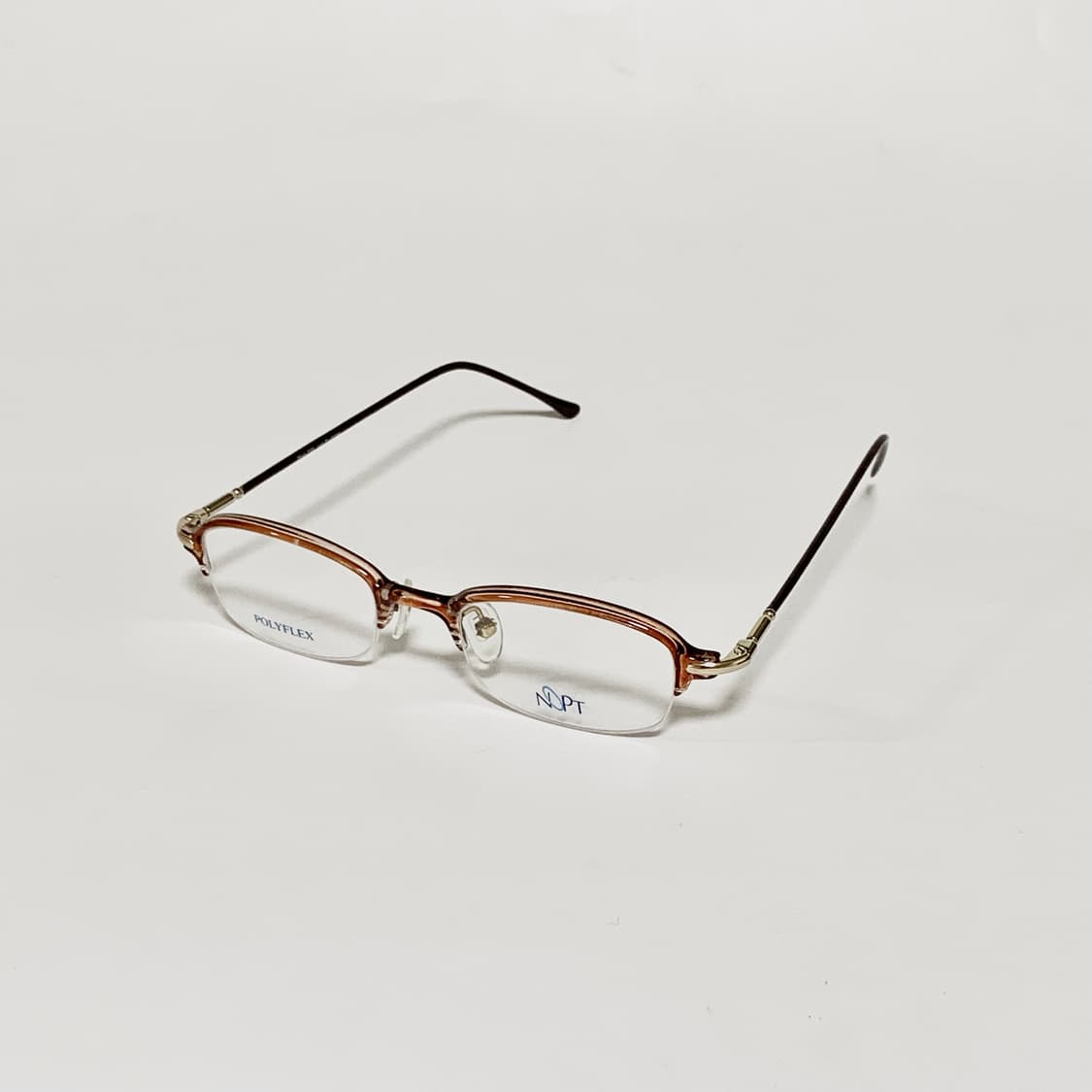 983 데드스탁 빈티지 안경테 반무테 레트로 하프림 클리어 브라운 상품이미지3