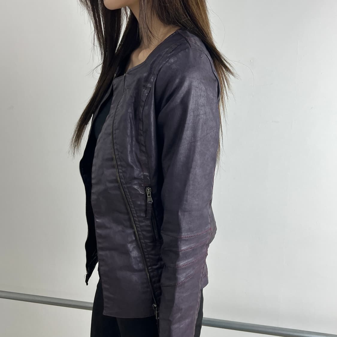 BRAY STEVE ALAN 비대칭 코팅 라이더 자켓 상품이미지5