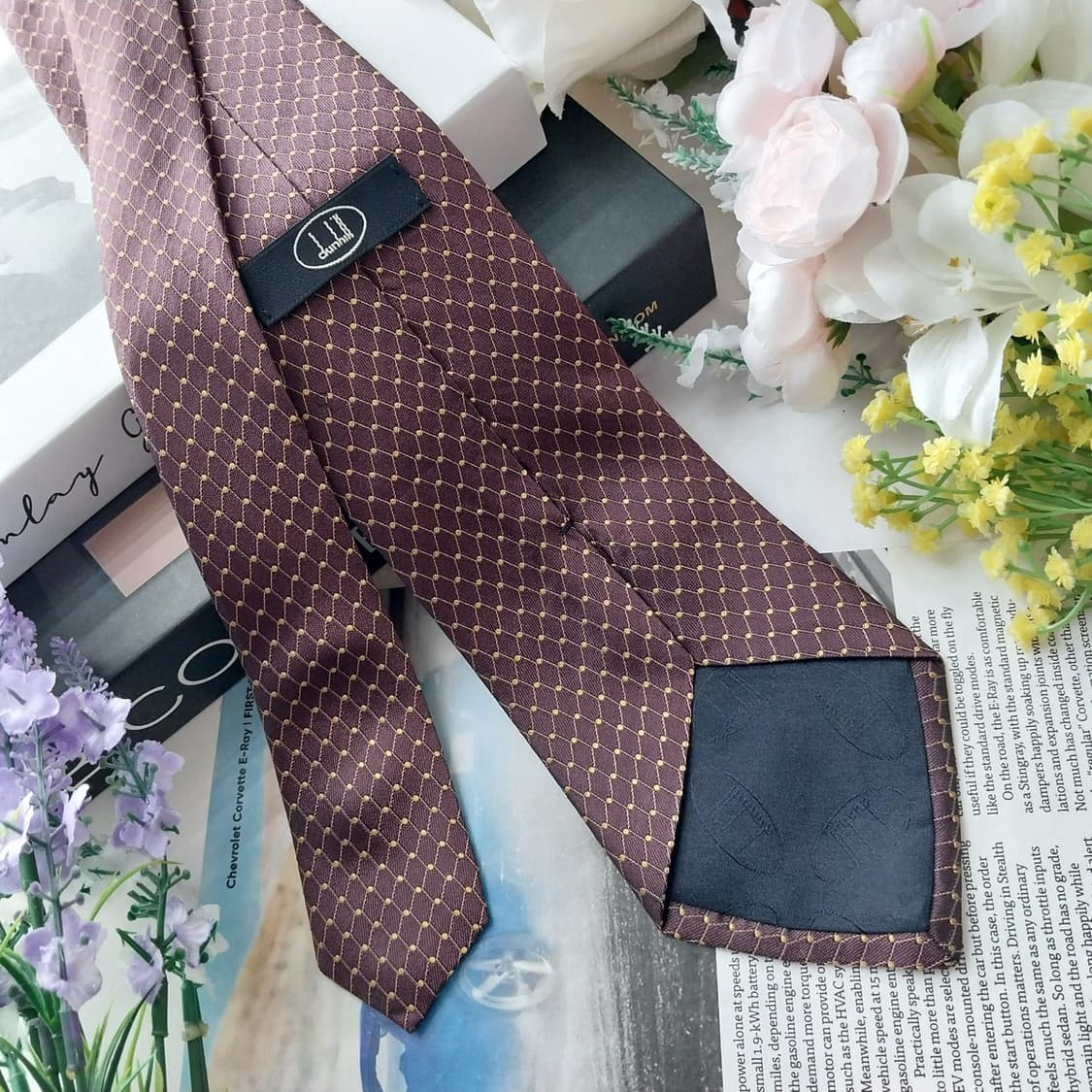 던힐 실크 브라운 골드 도트 패턴 넥타이 9.5cm A+등급 K1232
 상품이미지5