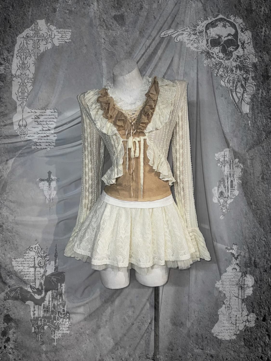 아이보리 페어리 레이스 시스루 프릴 코디세트  상품이미지1