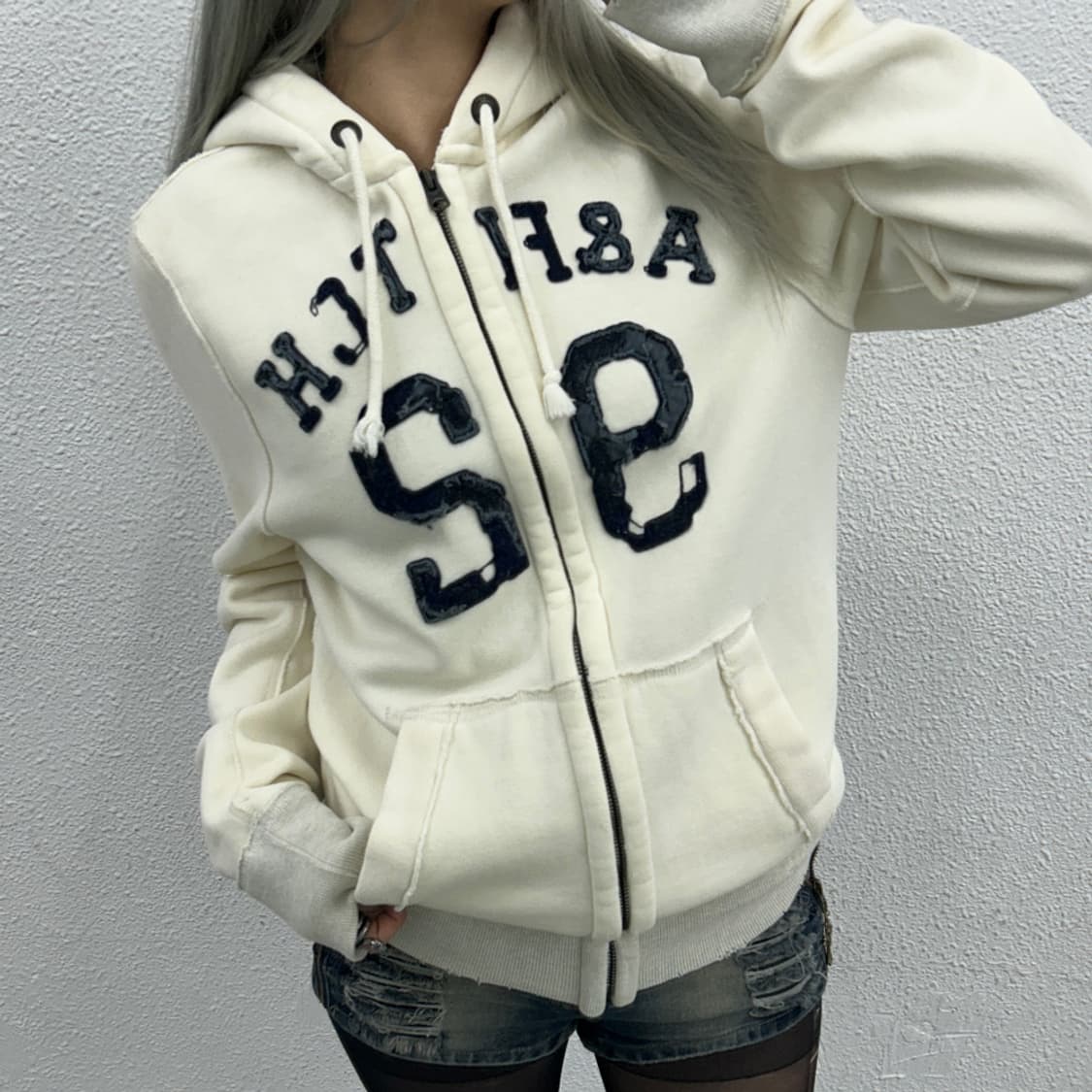 아베크롬비 네이비 센터로고 아이보리 후드집업 M 상품이미지1