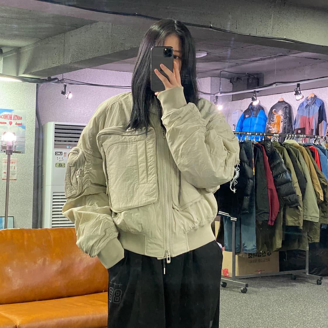 메종미네드 아웃 포켓 아이보리 누빔 봄버 자켓 B4031 상품이미지1