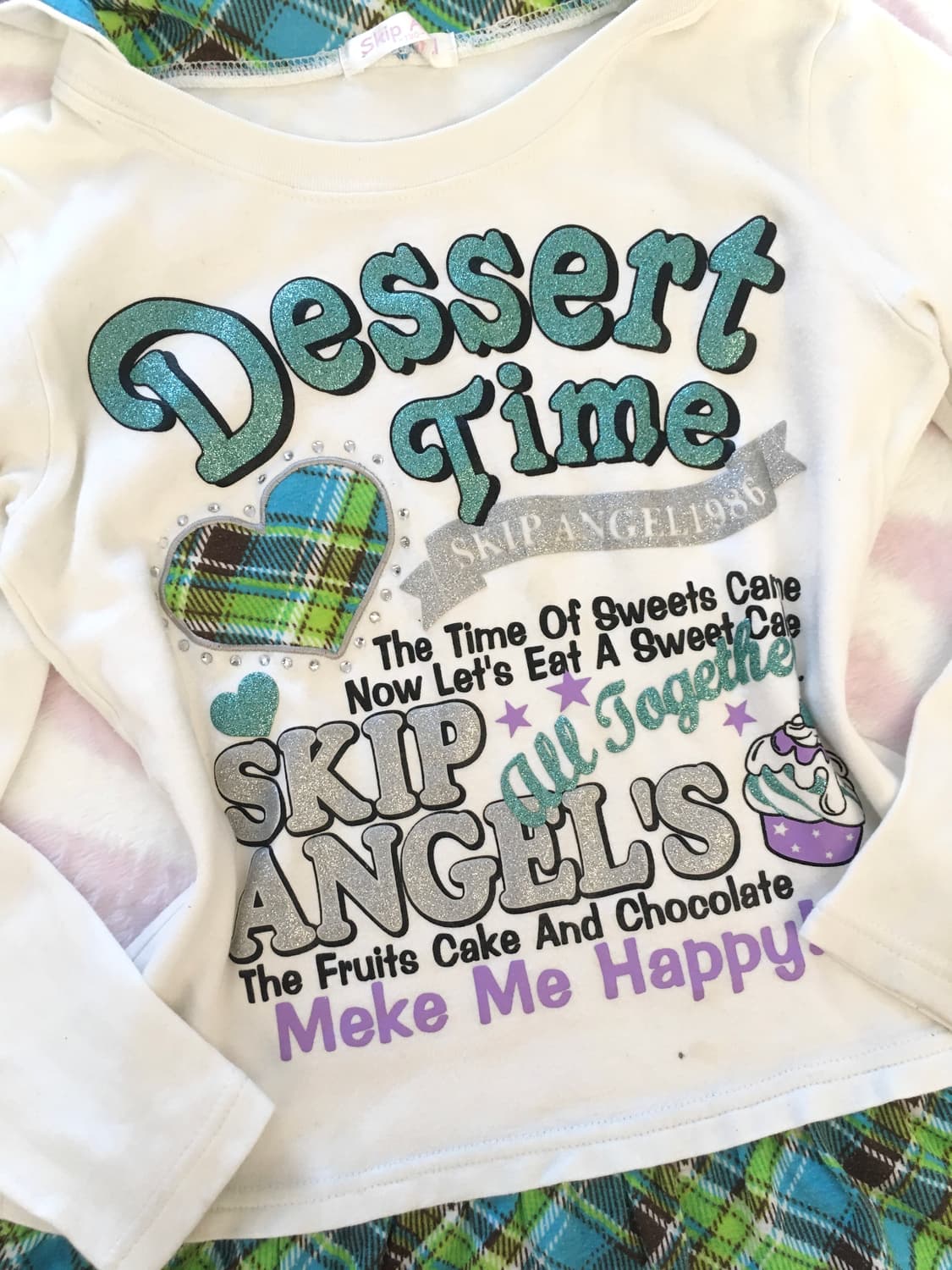 헤이세이 쿨그린 체크 후드 탑 갸루 키치 상품이미지2