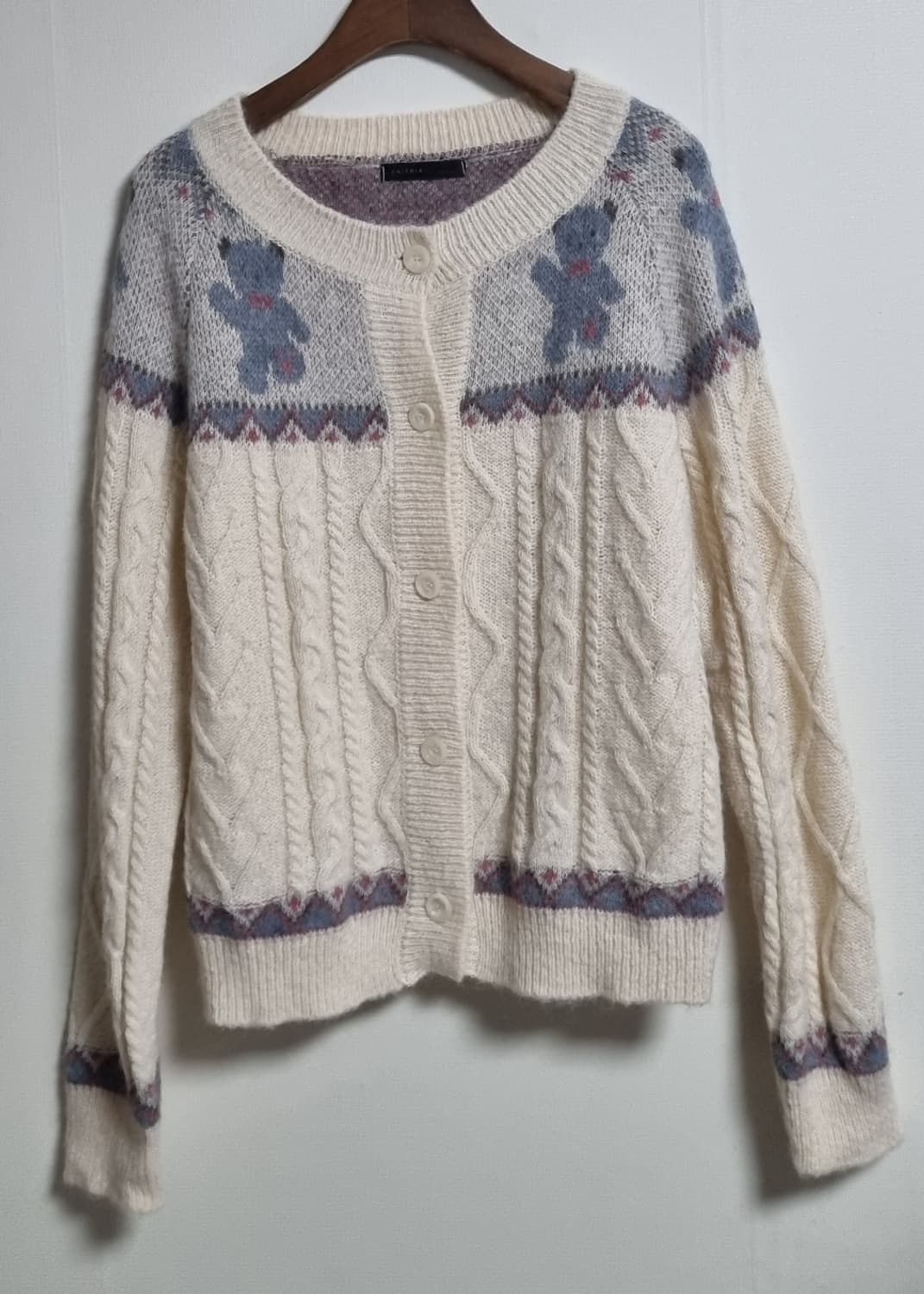 S (55) 니트피아 아이보리 곰돌이 꽈배기 니트 가디건 상품이미지1