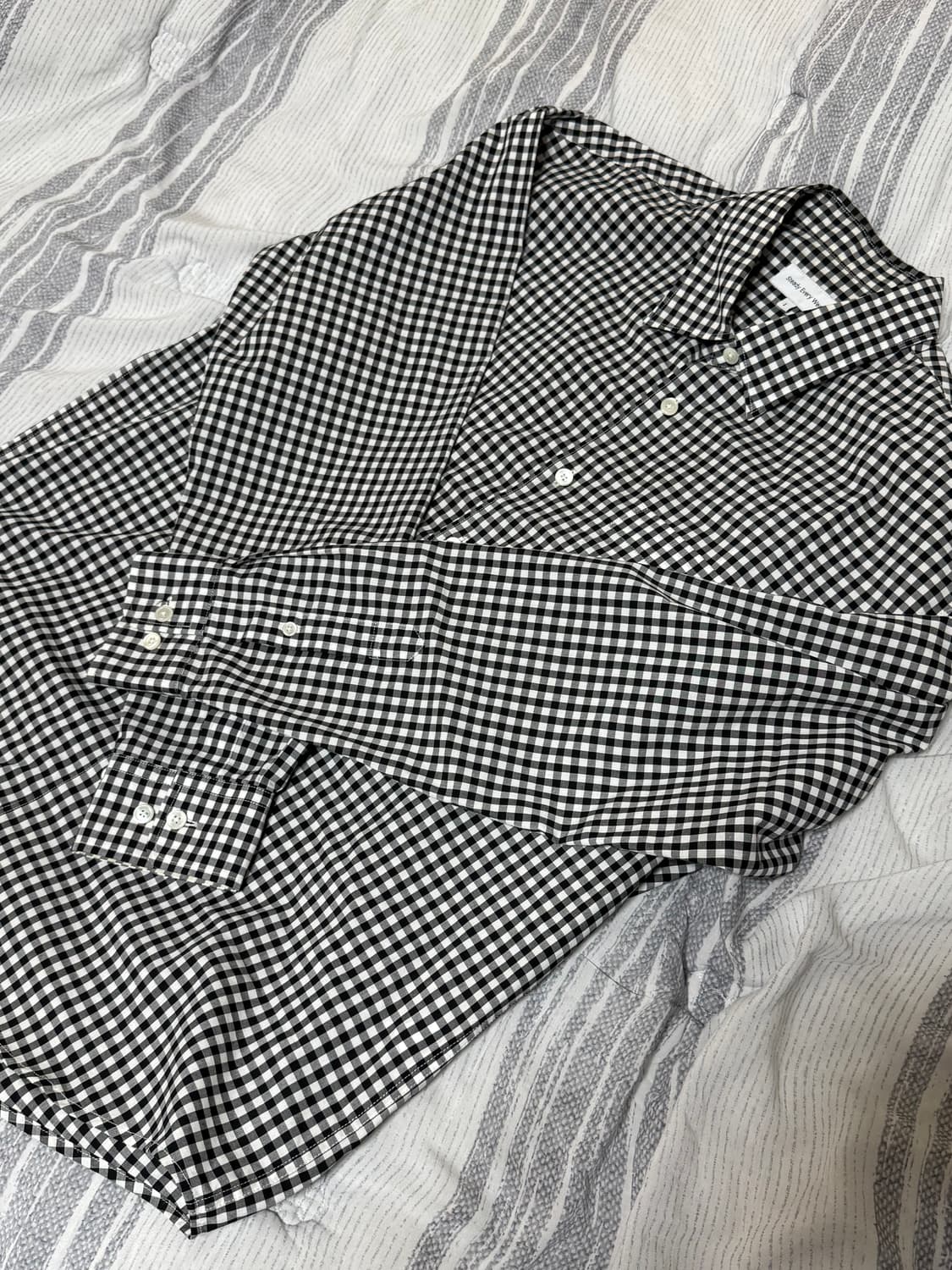 (1) 스테디에브리웨어 릴렉스드 깅엄 체크 셔츠 블랙 상품이미지4