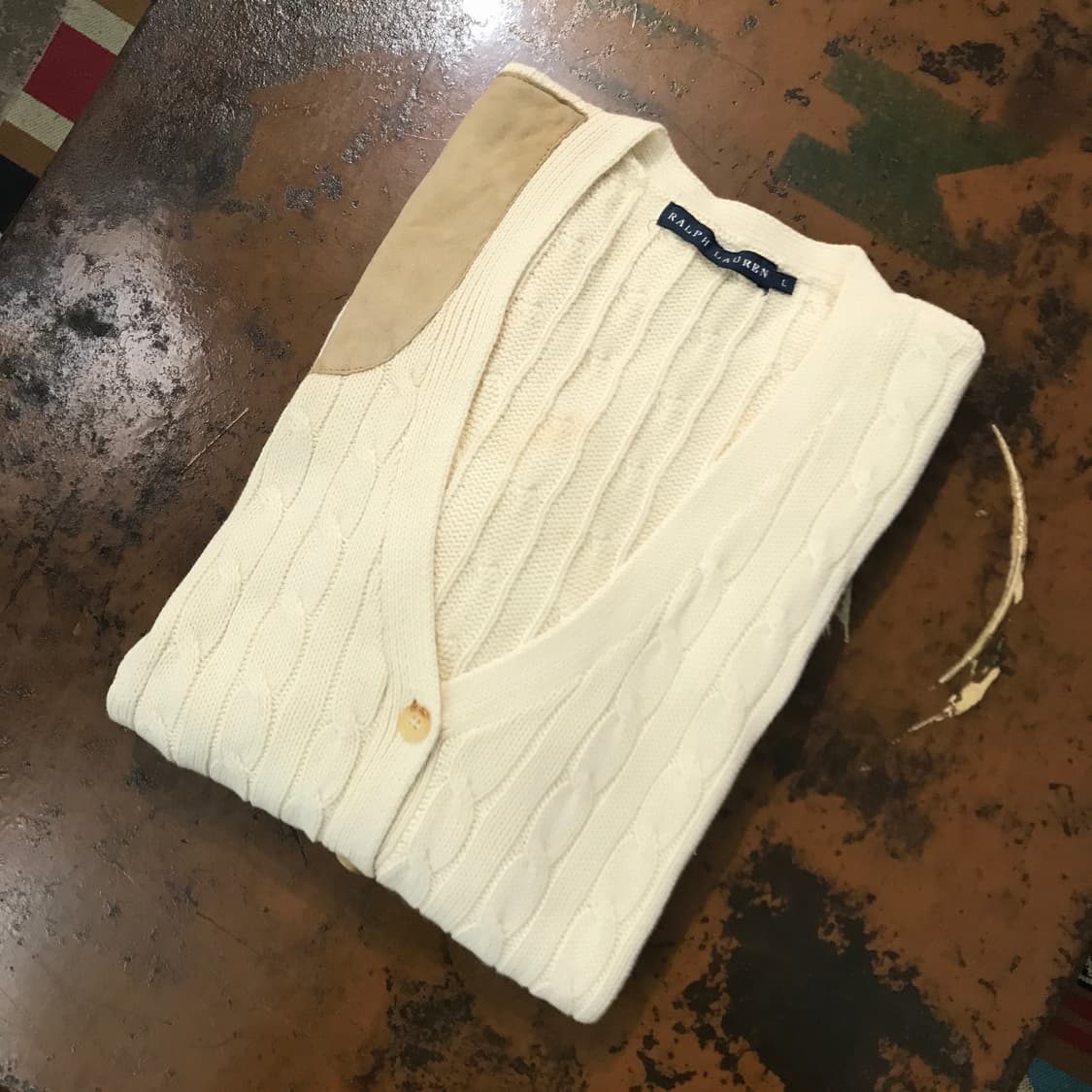 폴로랄프로렌 아이보리 스웨이드 패치 코튼 가디건 여성 55 66  상품이미지1