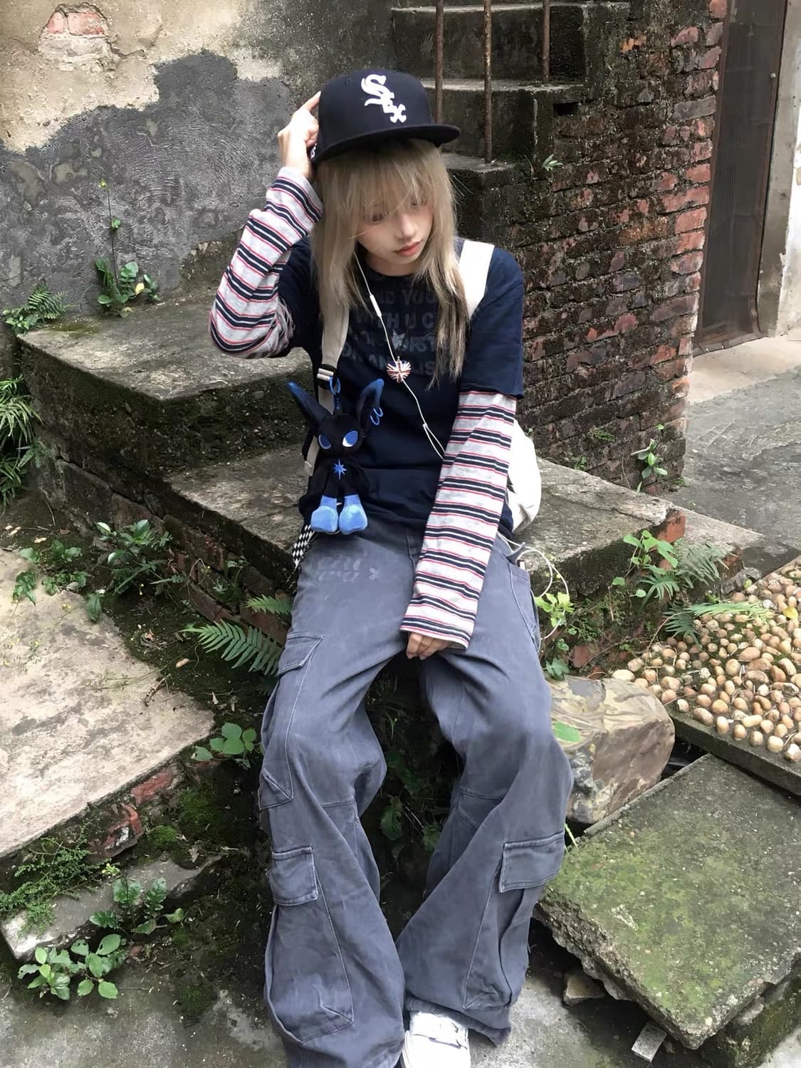 Retro Stripe Patchwork Layered Long Slee 상품이미지10