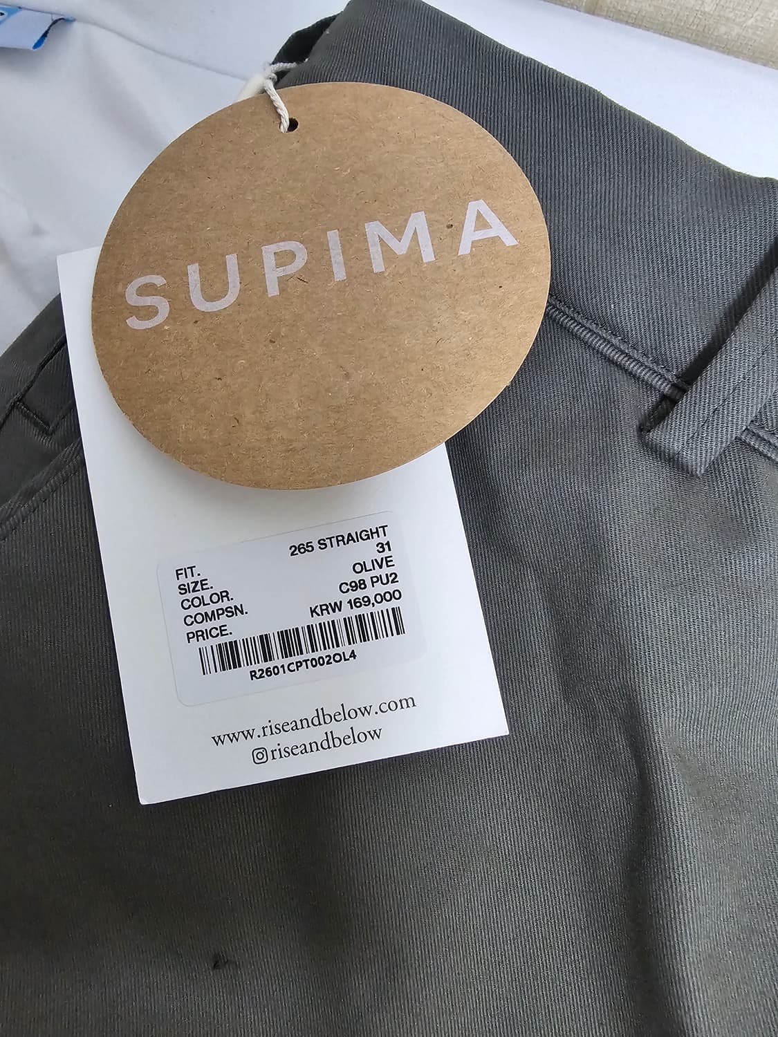 라이즈앤빌로우 26SS 수피마 265치노 올리브색/택포함 새상품 상품이미지8