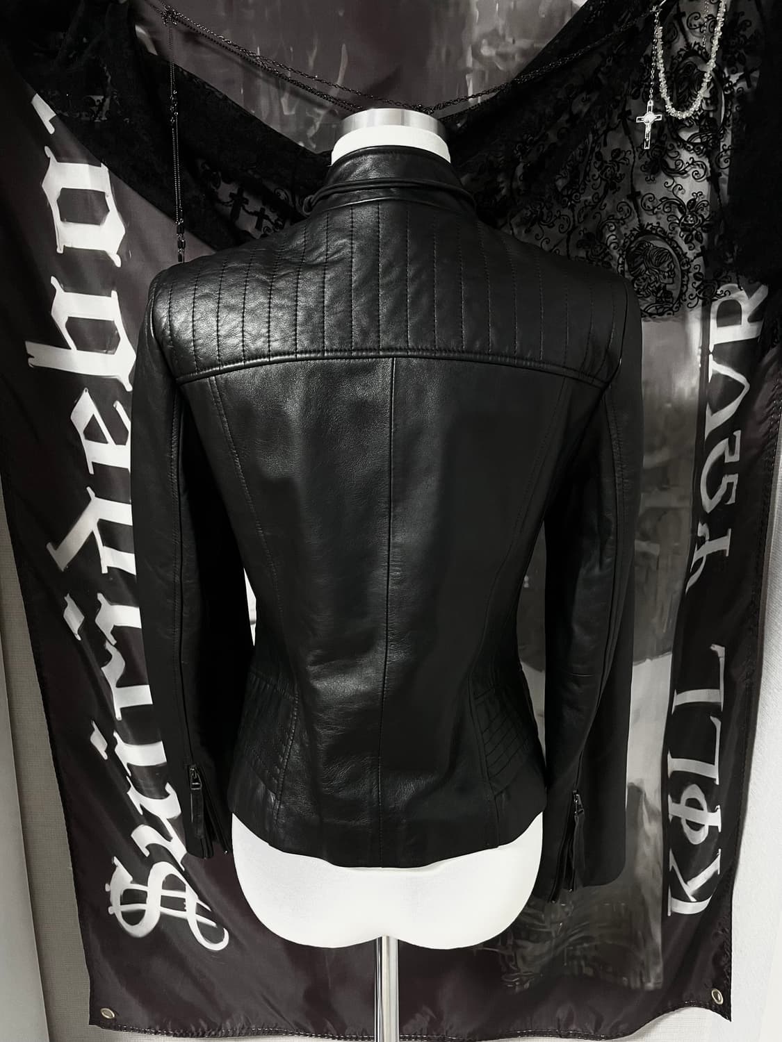 ITALY Sheepskin 릭오웬스맛 비대칭사선지퍼 슬림 레더자켓 블랙 상품이미지4