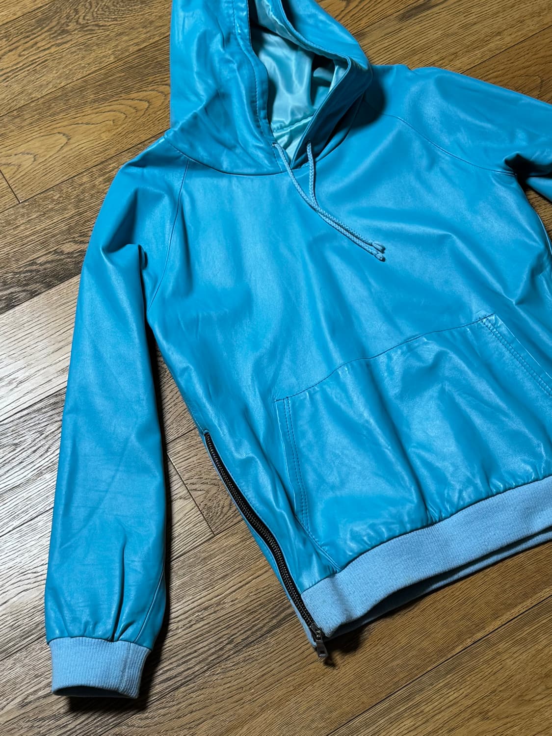 램스킨 레더 후드티 민트 지퍼 디테일 가죽 아티잔 빈티지 자켓 집업 상품이미지1