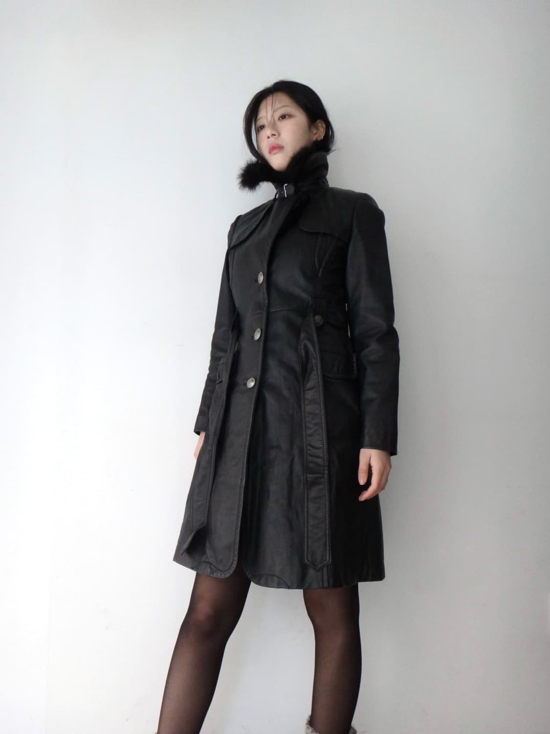 Leather buckle line fur jacket / black 상품이미지10