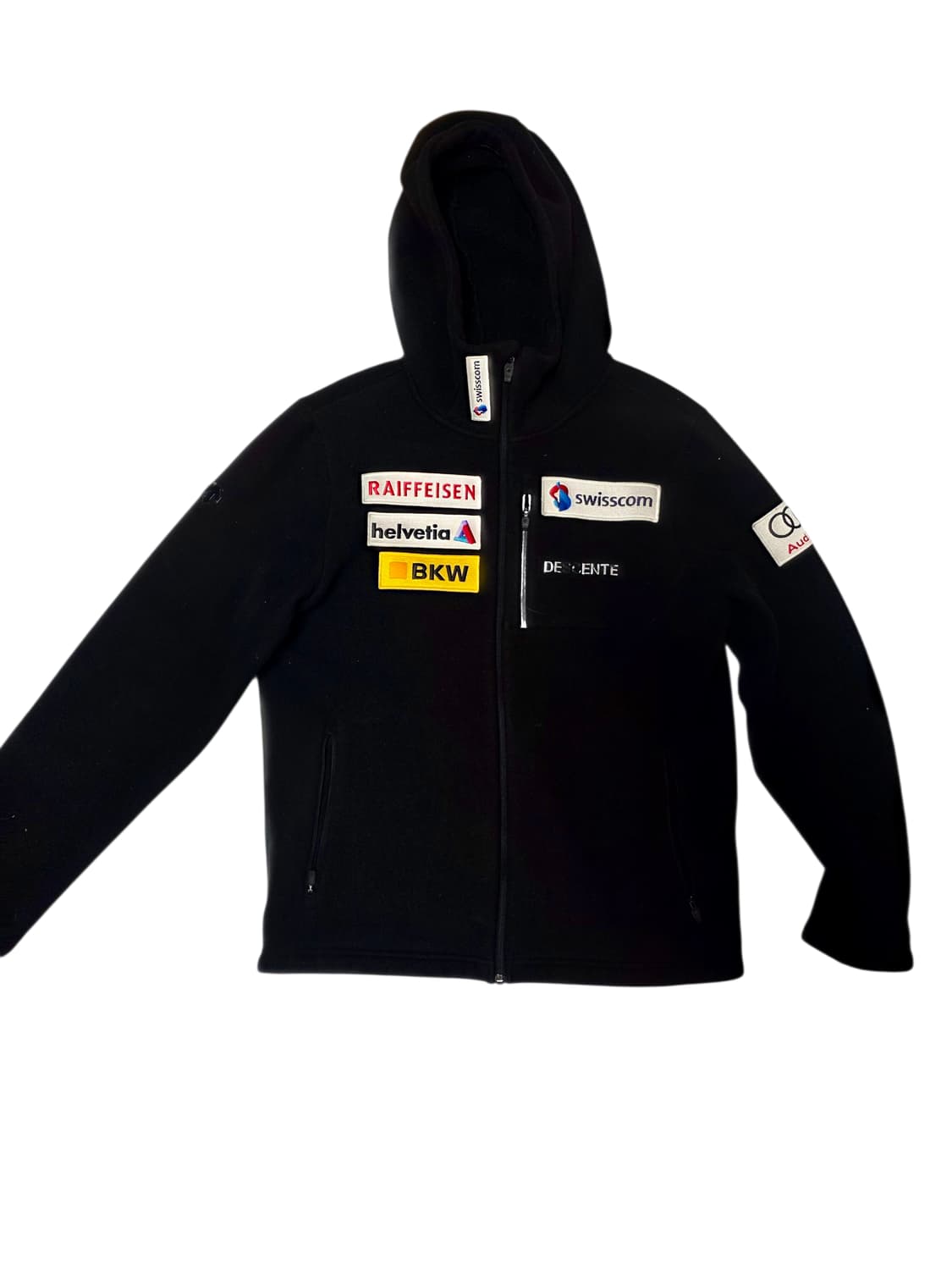 [데상트] 아우디 스위스 스키팀 패치 블랙 후리스 후드 집업 100 상품이미지1