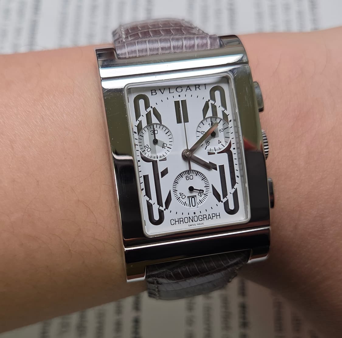 레어] 불가리 렉탕골로 사각탱크 크로노 라지스틸 쿼츠 화이트다이얼   상품이미지10