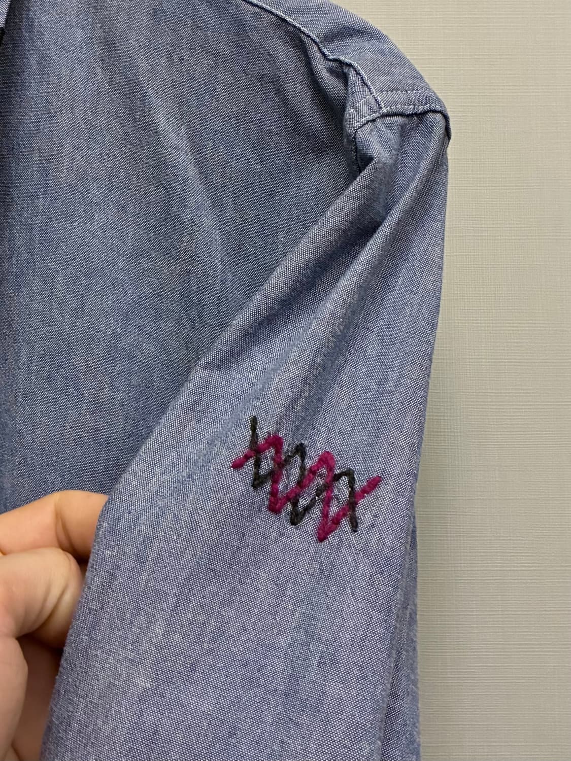 (L~XL)BOB italy 비오비 패치워크 핸드자수 샴브레이 셔츠 상품이미지4