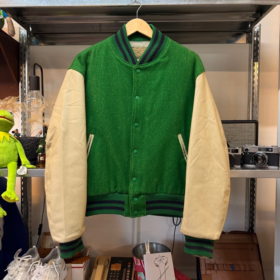 80S 골든베어 멜튼 울 레더 바시티 자켓  스타디움 자켓 L XL 상품이미지1