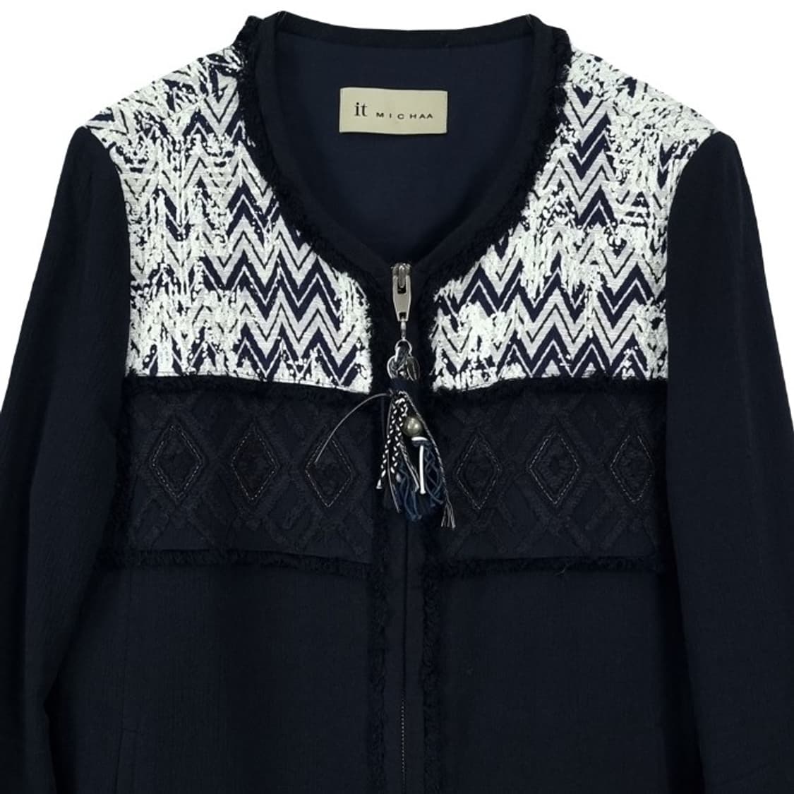 [잇미샤] 에스닉 패턴 카라리스 린넨 집업 자켓 네이비 M18857 상품이미지4