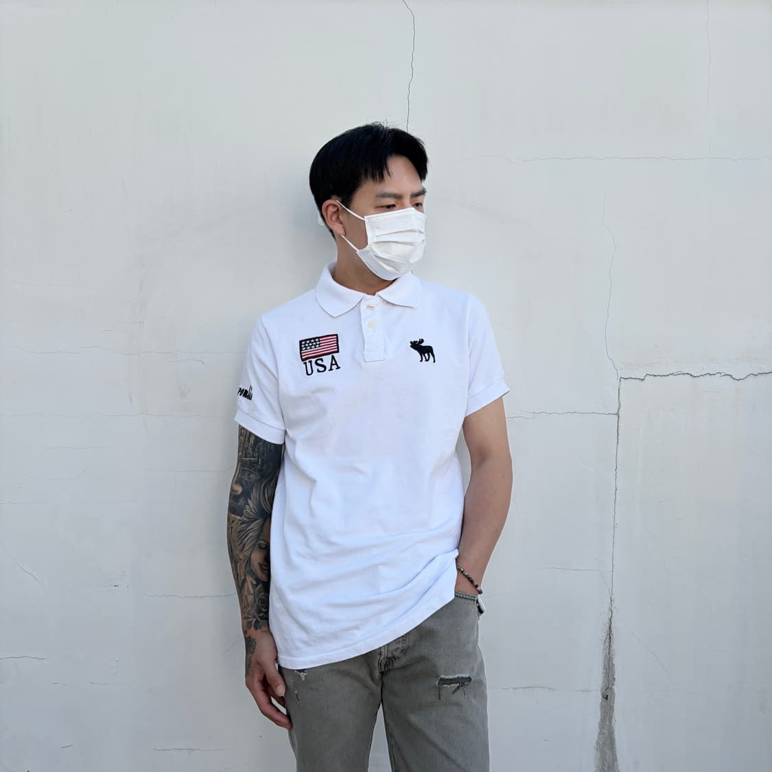 XL)아베크롬비 USA 성조기 빅 무스 PK 카라 반팔티 상품이미지3