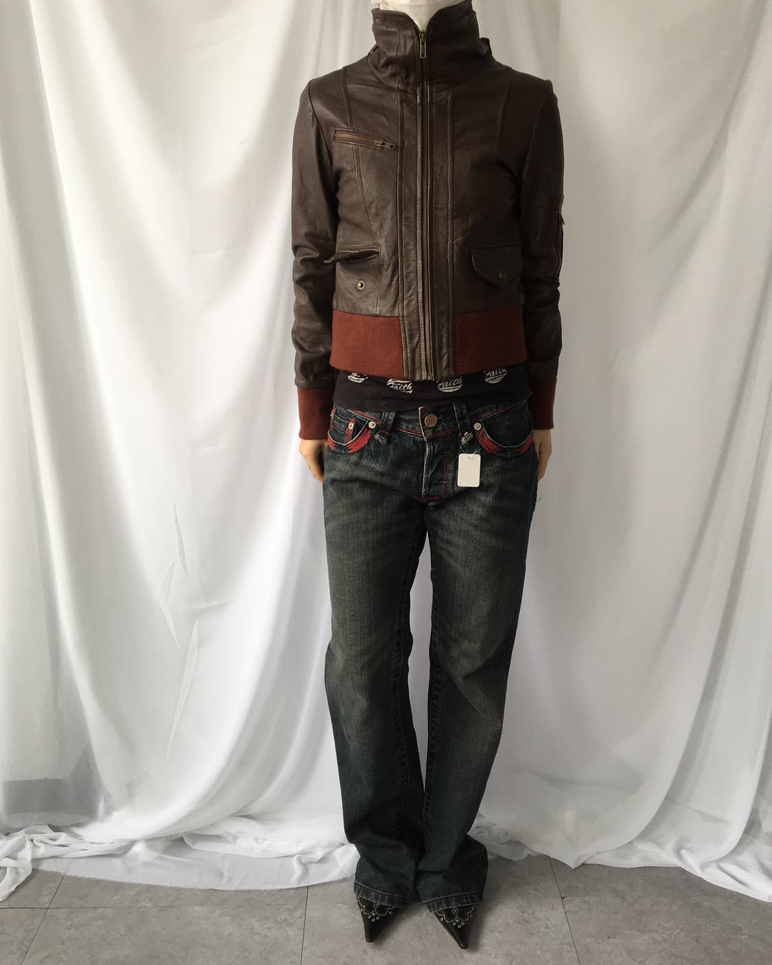 Lamb skin high neck bomber leather jacke 상품이미지6