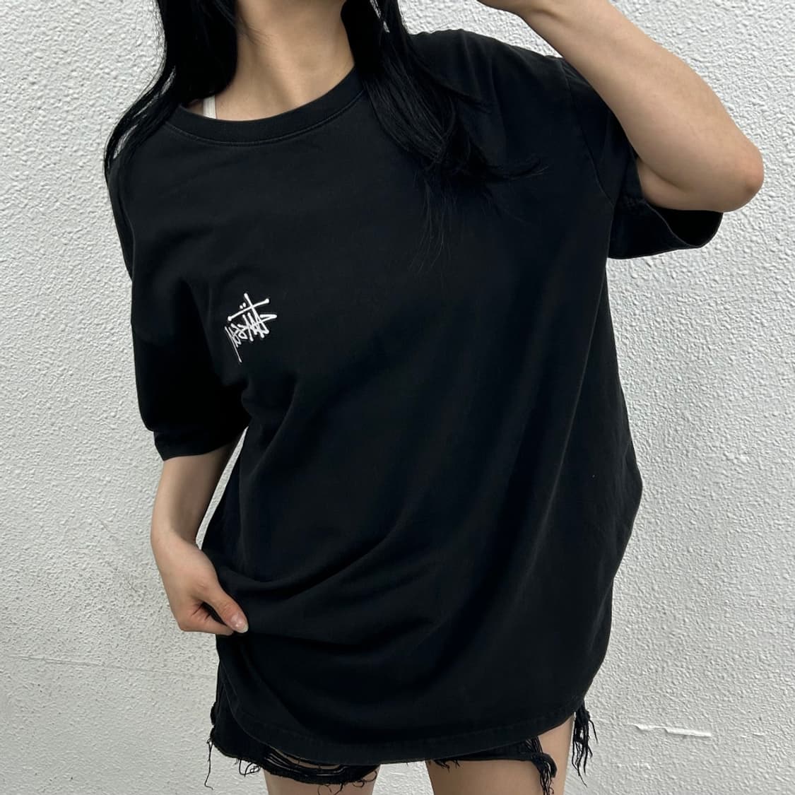 스투시 로고 블랙 반팔 XL 상품이미지2