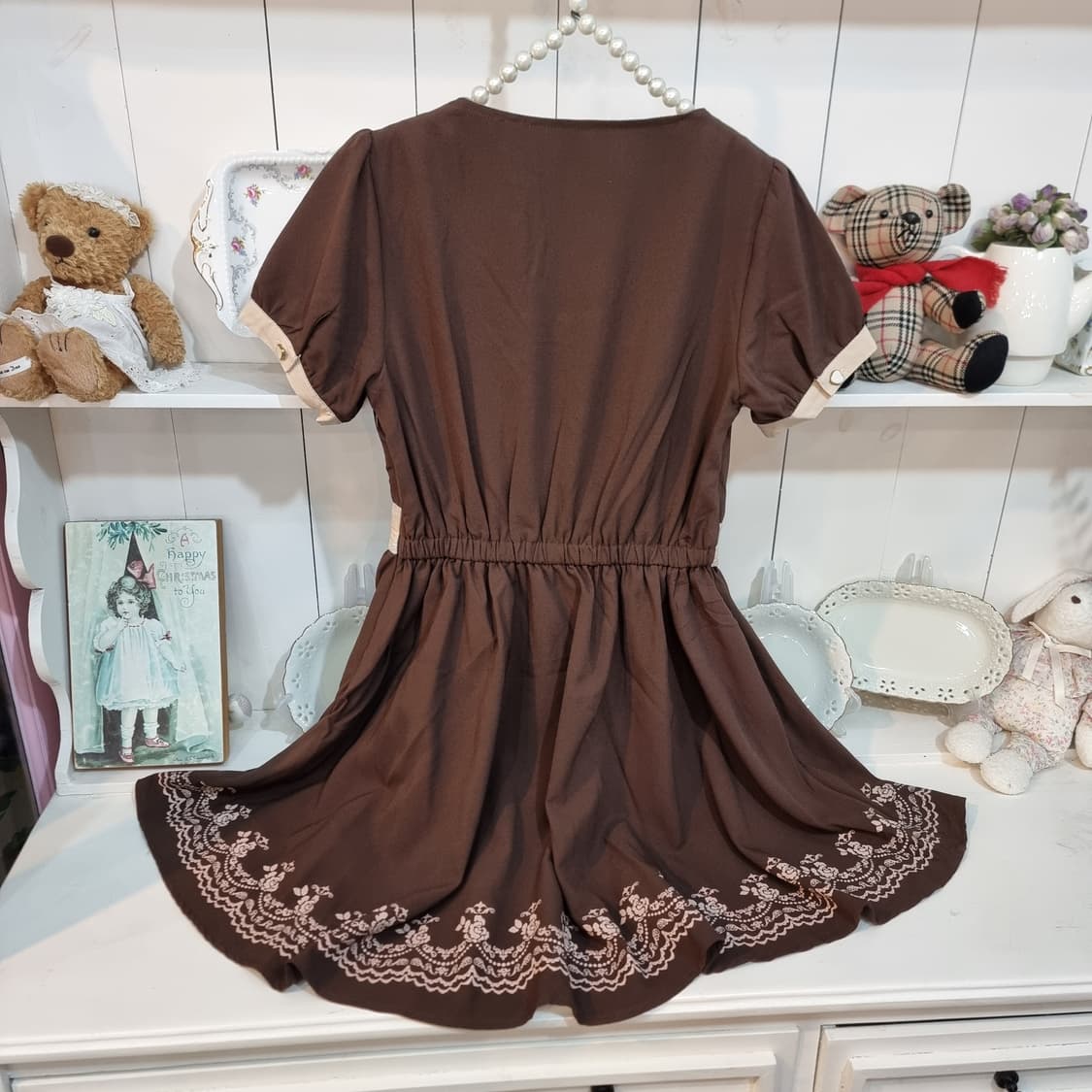 초코무드 배색 카라 리본원피스 상품이미지6