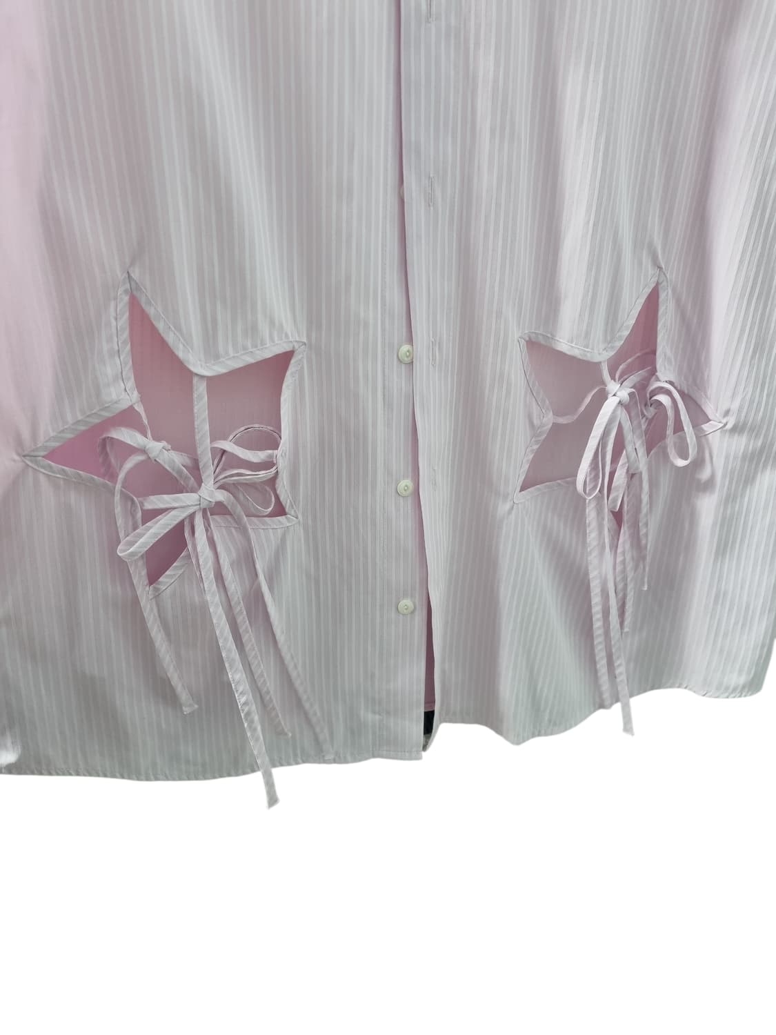LOTSYOU 핑크 스트라이프 셔츠 레이스업 상품이미지5