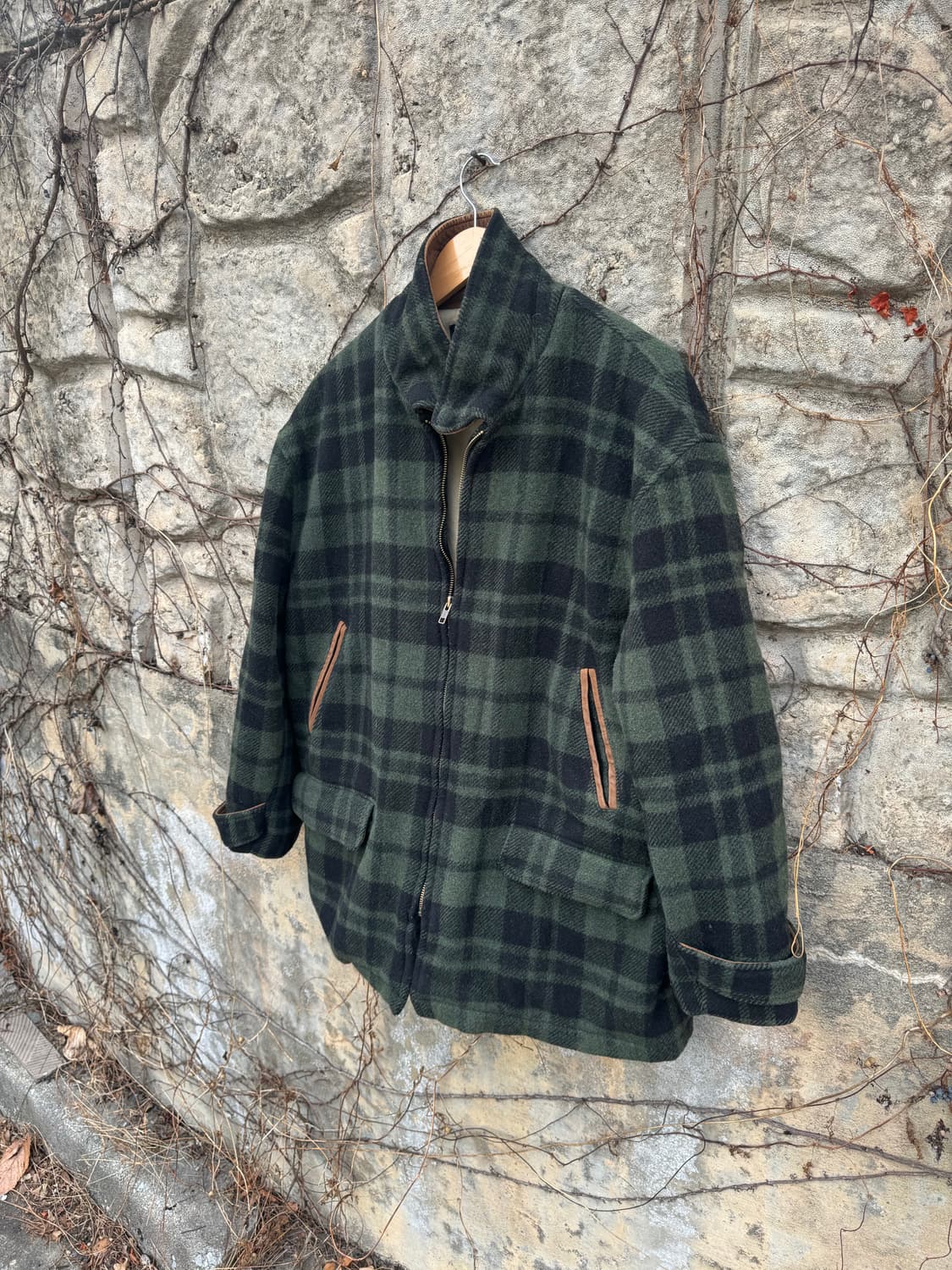 80s 브룩스브라더스 빈티지 타탄체크 레더 코트 자켓 상품이미지3