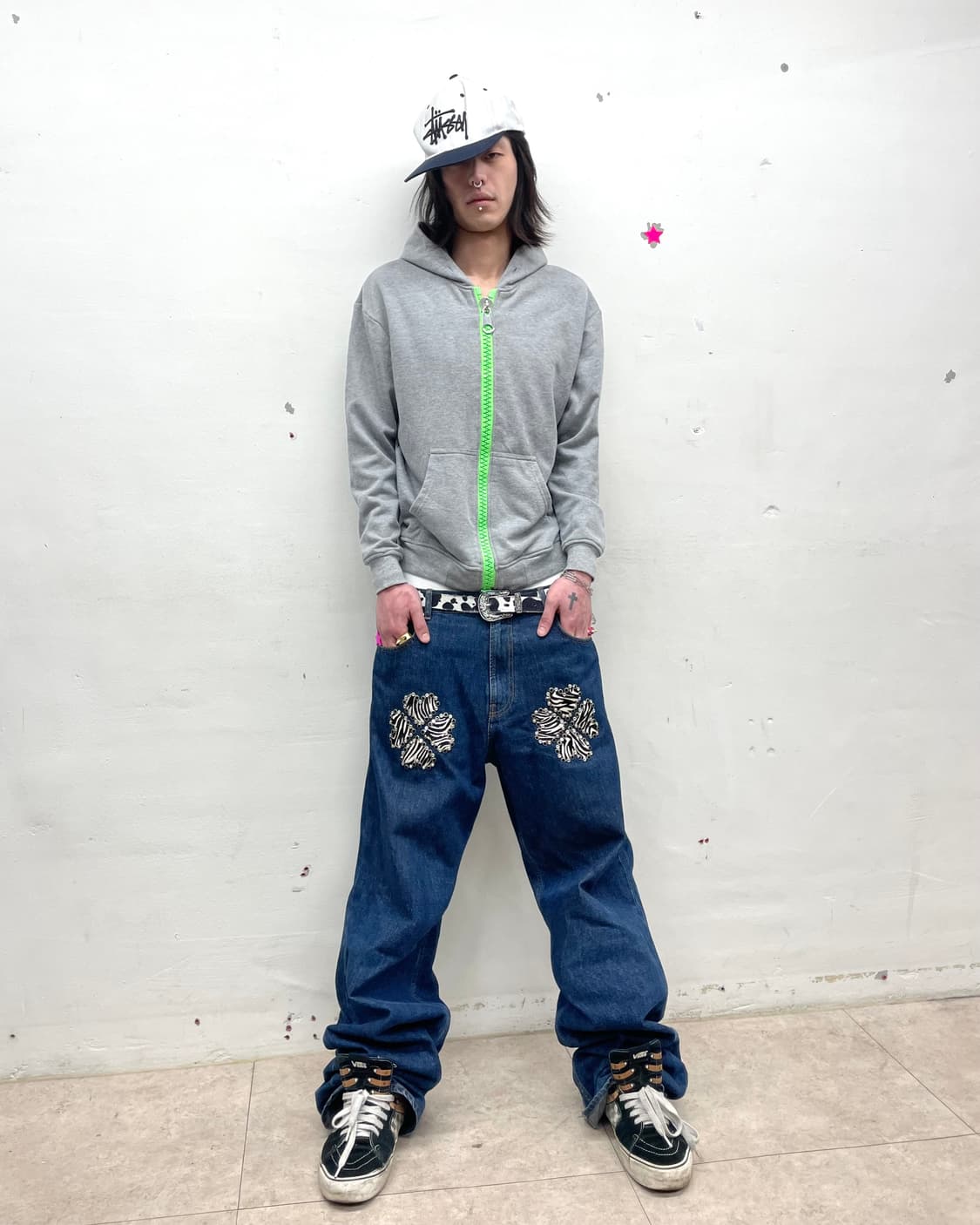 Silver Big Zipper Green Hood Zip-Up 상품이미지5