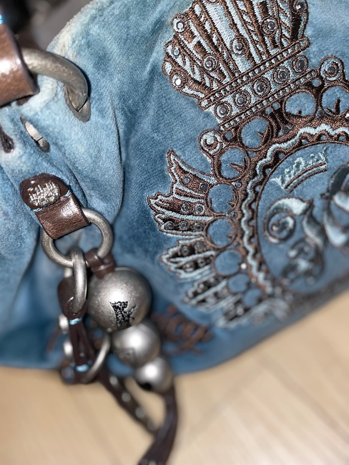 쥬시꾸뛰르 y2k 벨벳 토트백 블루 갸루백 대장 상품이미지2