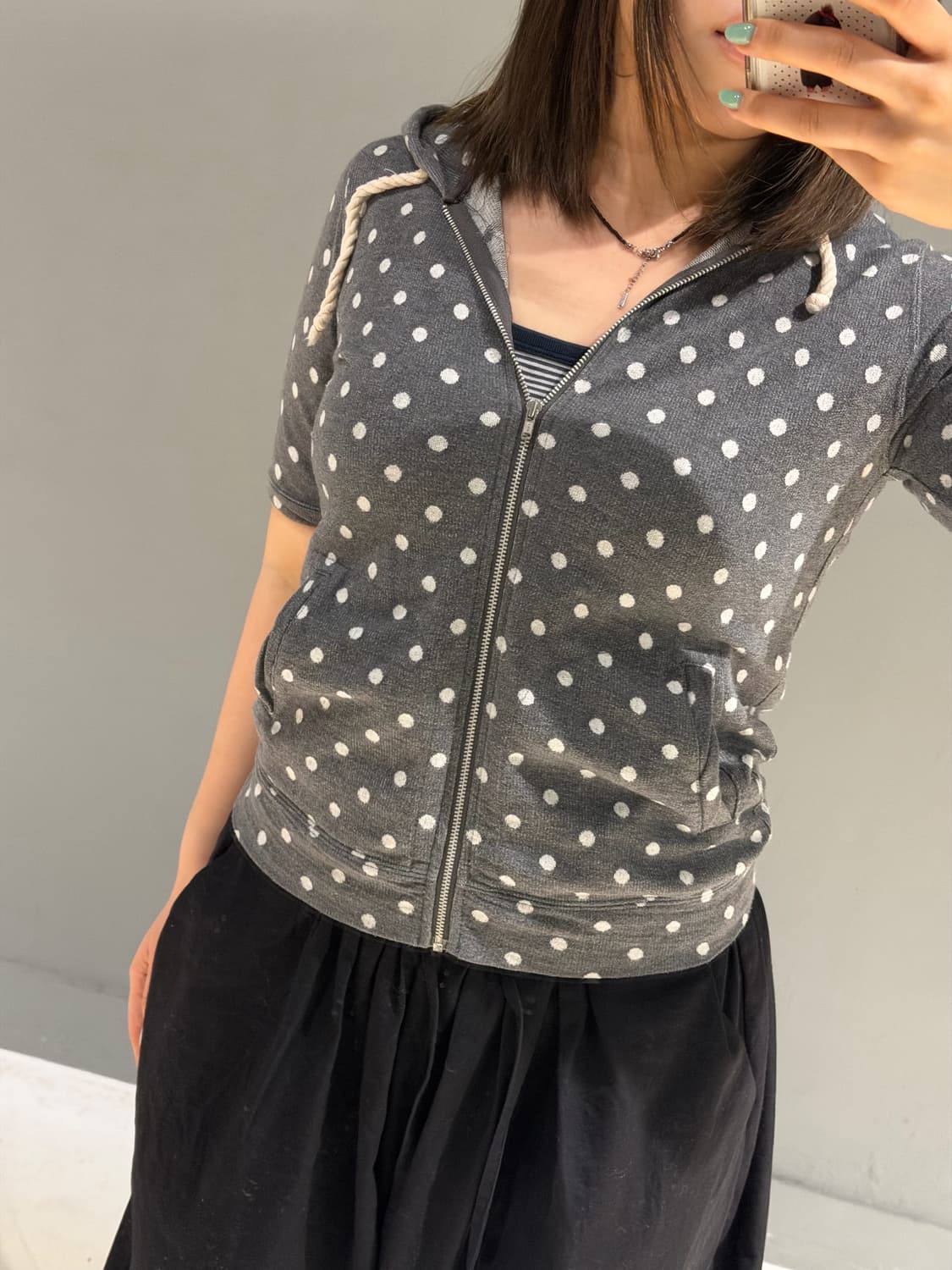 dot pattern hood zip-up 상품이미지3