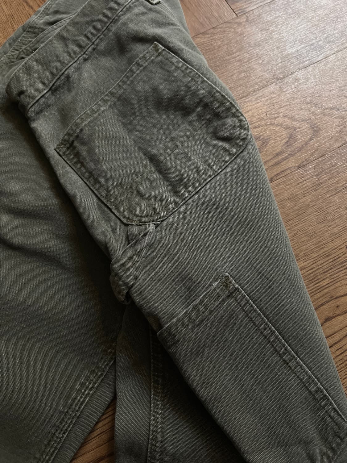 [30]칼하트 USA 덩가리핏 체크 라이닝 모스그린 카펜터 워크팬츠 M9 상품이미지6