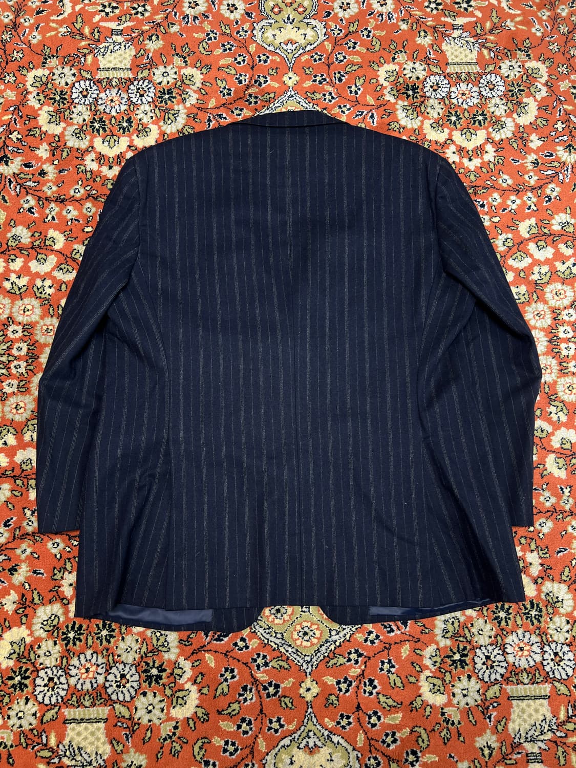 [XL] 빈티지 네이비 울 피크드 라펠 체크 블레이저 상품이미지2