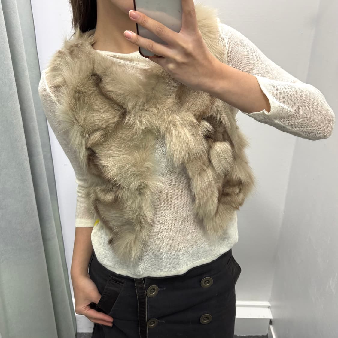 베이지 폭스 퍼 베스트  상품이미지1